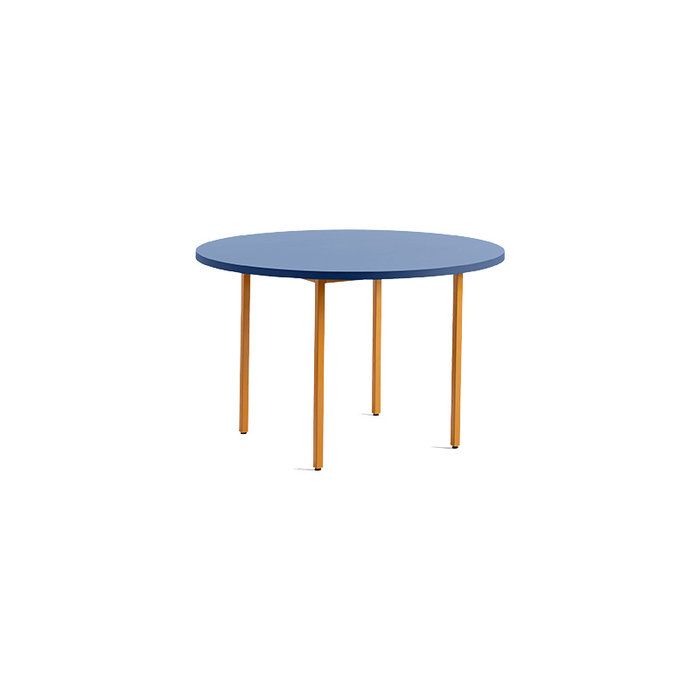 HAY Two-colour round table - blue tabletop - ochre frame - Muller Van Severen