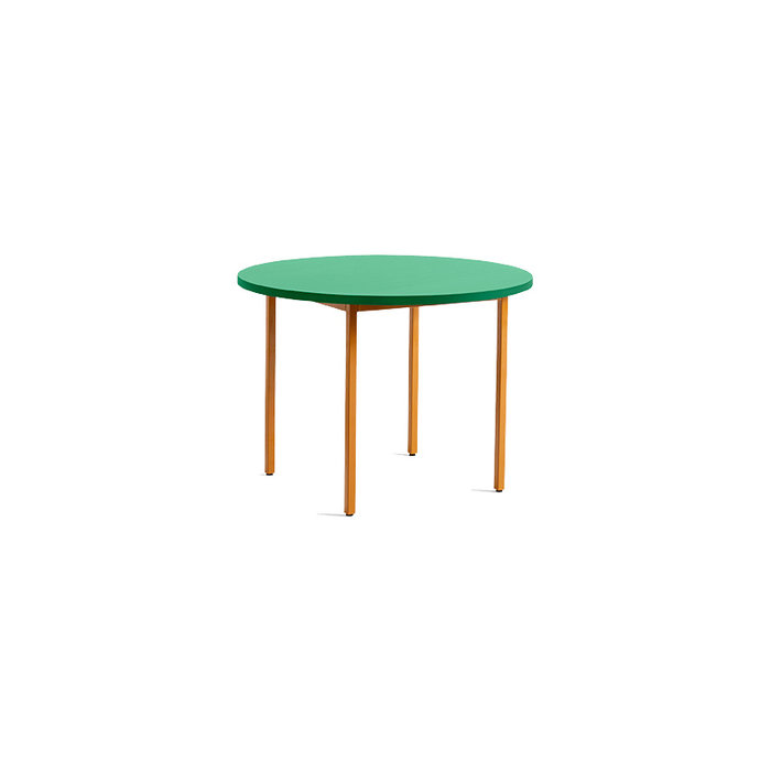 HAY Two-colour round table - green mint tabletop - ochre frame - Muller Van Severen