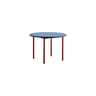 HAY Two-colour round table - blue tabletop - maroon red frame