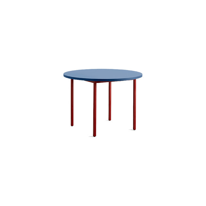 HAY Two-colour round table - blue tabletop - maroon red frame - Muller Van Severen