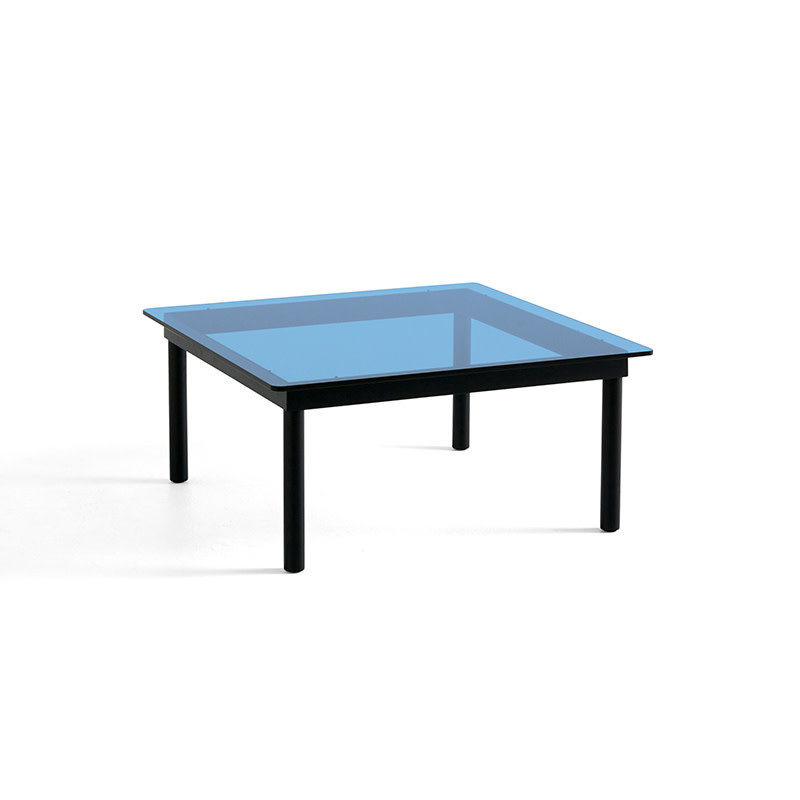 HAY Kofi table - blue tinted glass tabletop - black oak frame