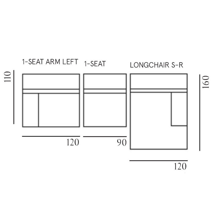 Fest Amsterdam Clay sofa  - 1-zits met arm + 1-zits + longchair small - Royal Magnolia