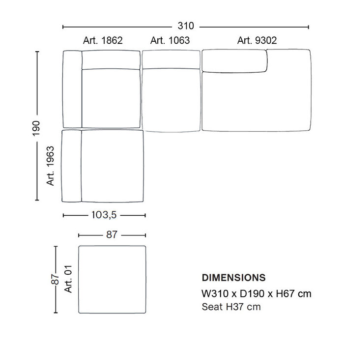 HAY Mags Soft Sofa - Corner combination avec ottoman - Steelcut trio 453