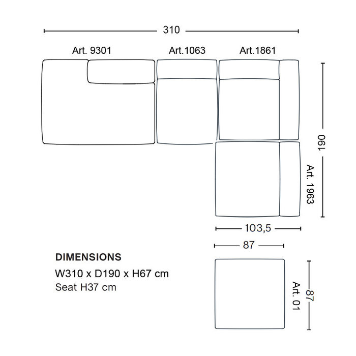 HAY Mags Soft Sofa - Corner combination avec ottoman - Steelcut trio 453