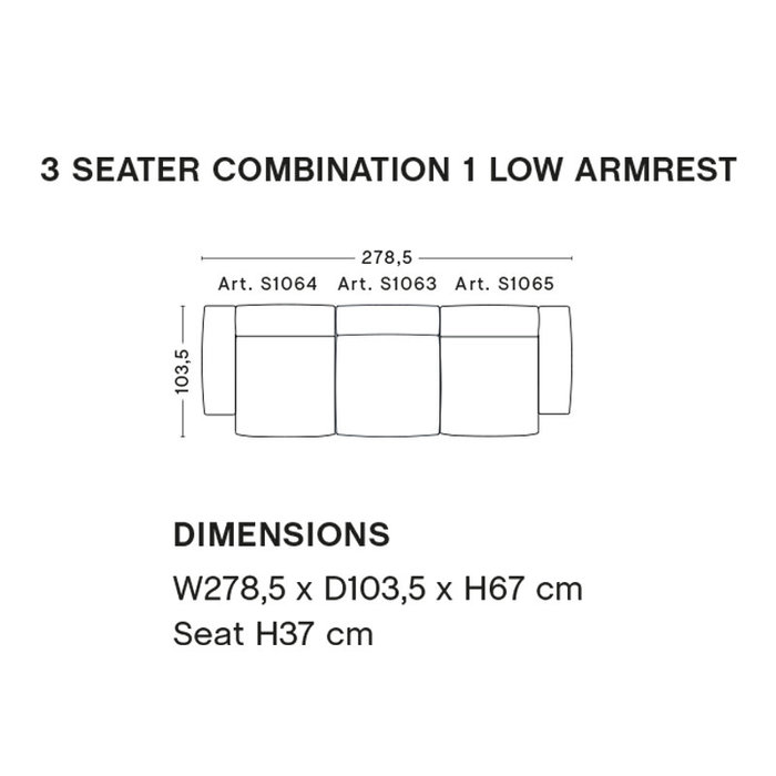 HAY Mags Soft Sofa Low armrest - 3 seater combination 1 - Linara 443