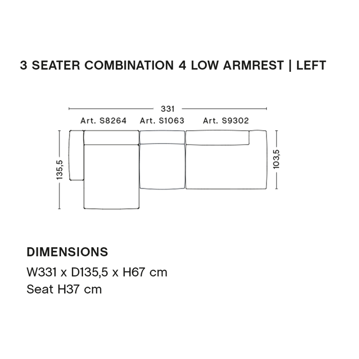 HAY Mags Soft Sofa Low armrest - 3 seater comb. 4 - sense cognac