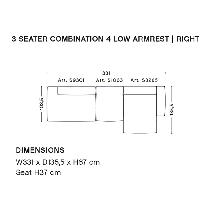 HAY Mags Soft Sofa Low armrest - 3 seater comb. 4 - sense cognac