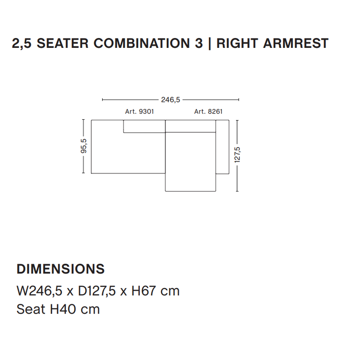 HAY Mags Sofa - 2.5 seater combination 3 -  steelcut trio 133
