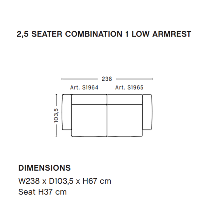HAY Mags Soft Sofa Low armrest - 2.5 seater comb 1 -  Hallingdal 103