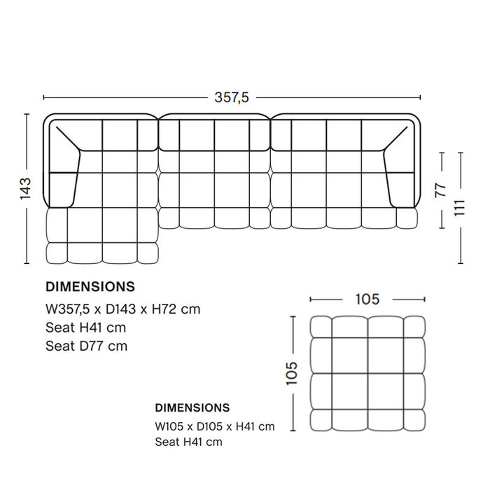 HAY Quilton Sofa - Combination 17 met Ottoman - Hallingdal 116 - Remix 356