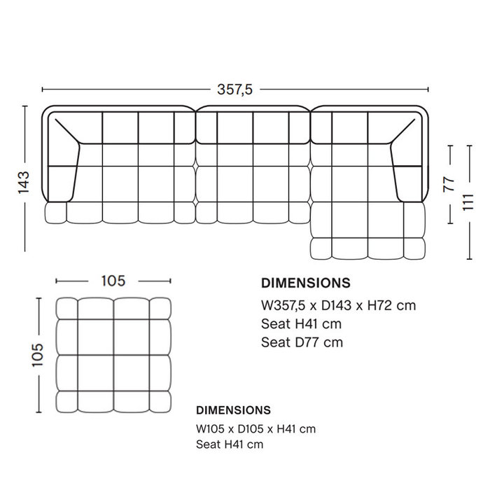 HAY Quilton Sofa - Combination 17 avec Ottoman - Hallingdal 116 - Remix 356