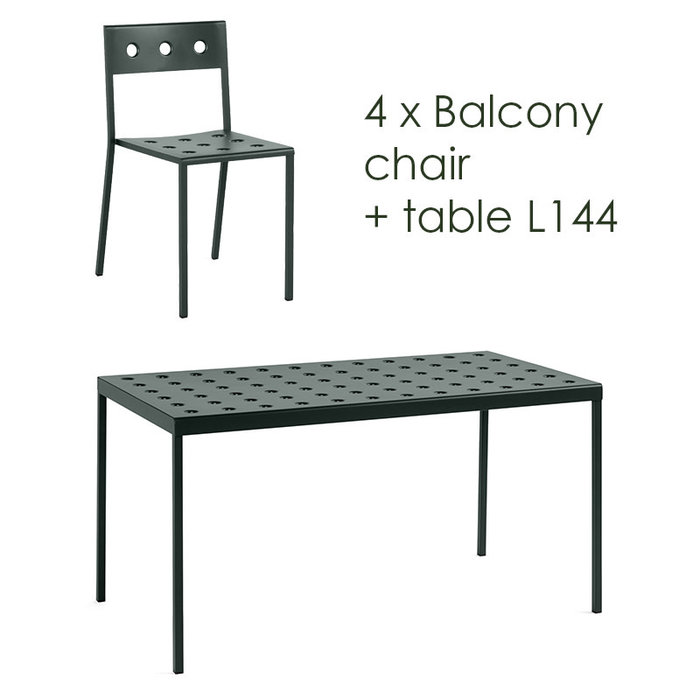 HAY Balcony set - table L144 + 4 chairs