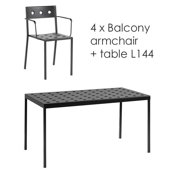 HAY Balcony set - table L144 + 4 armchairs