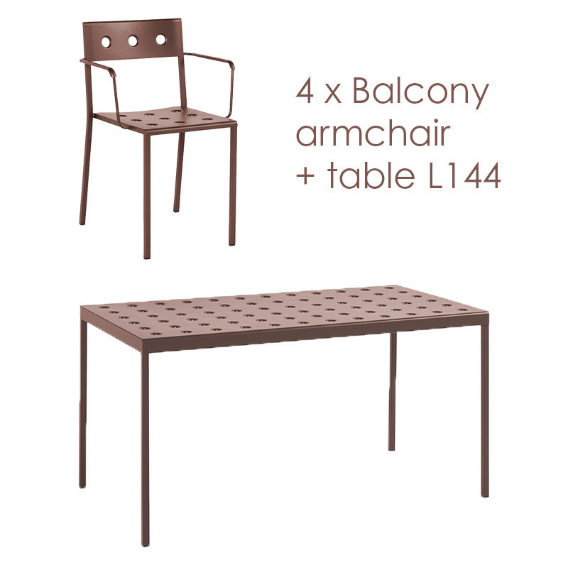HAY Balcony set - table L144 + 4 armchairs
