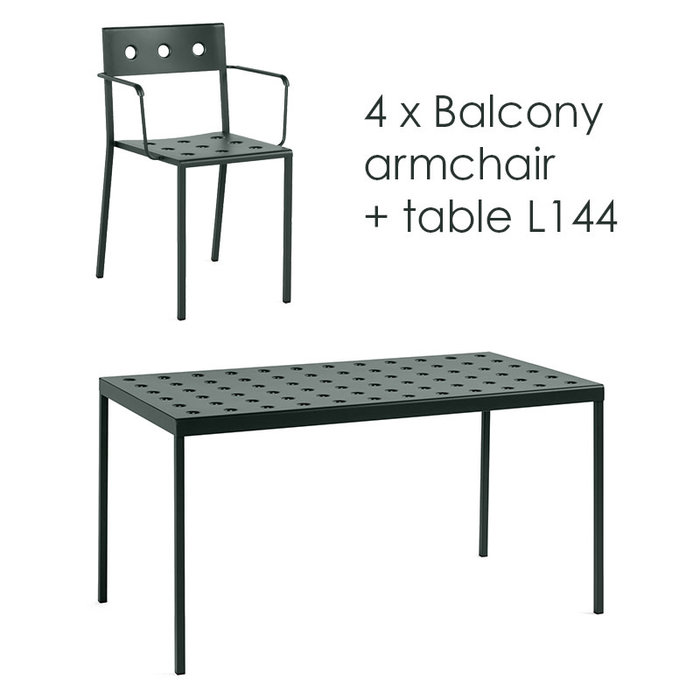 HAY Balcony set - table L144 + 4 armchairs