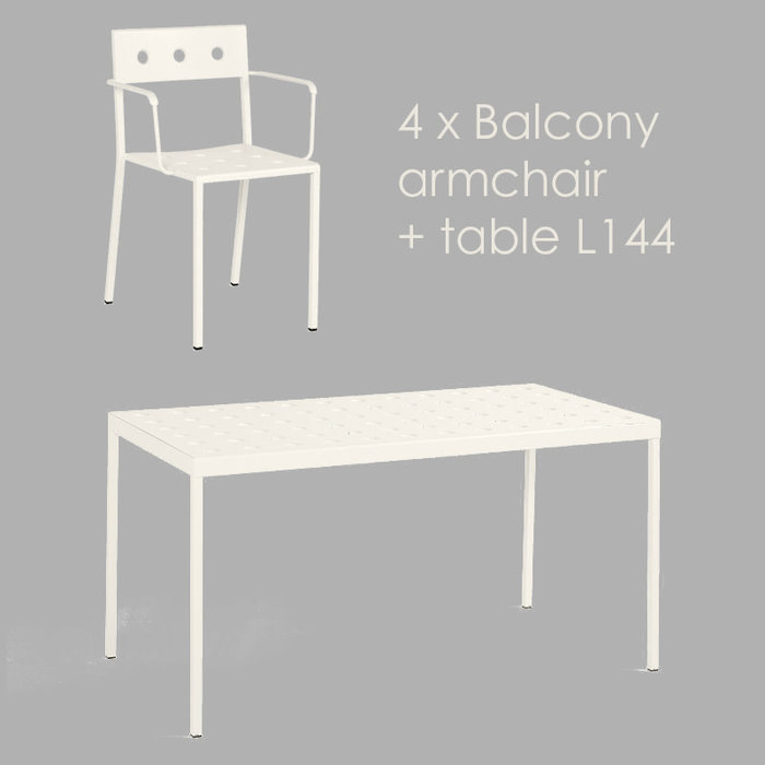 HAY Balcony set - table L144 + 4 armchairs