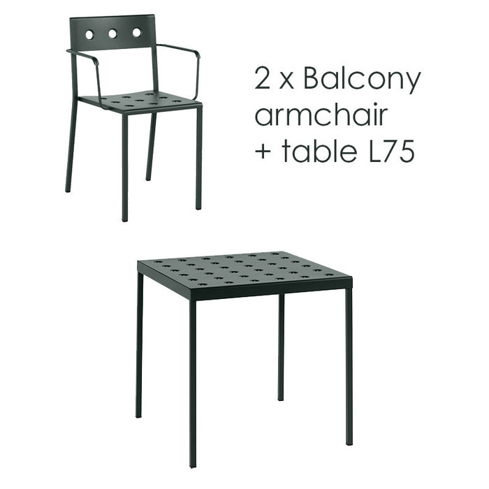HAY Balcony set - table L75 + 2 armchairs