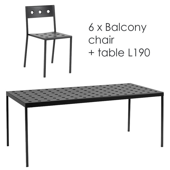 HAY Balcony set - table L190 + 6 chairs