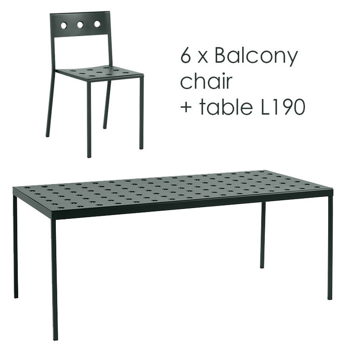 HAY Balcony set - table L190 + 6 chairs