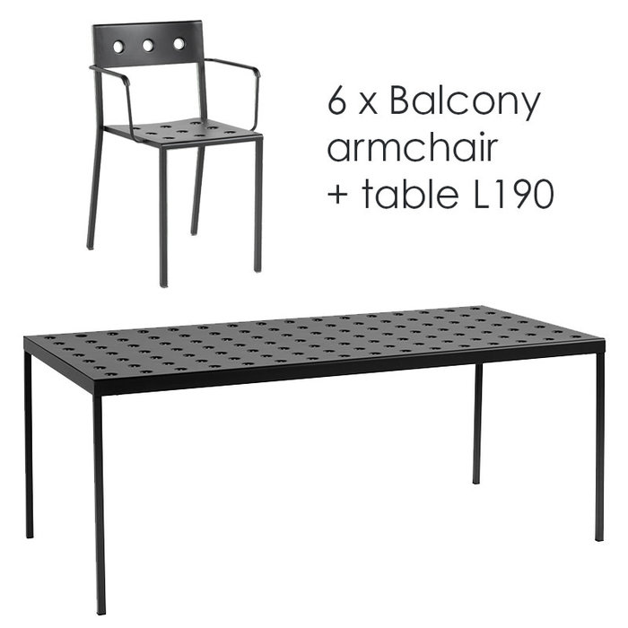 HAY Balcony set - table L190 + 6 armchairs