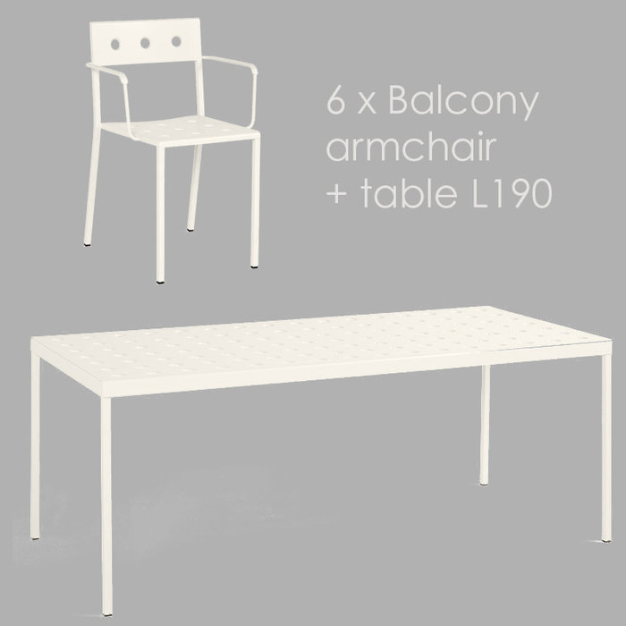 HAY Balcony set - table L190 + 6 armchairs