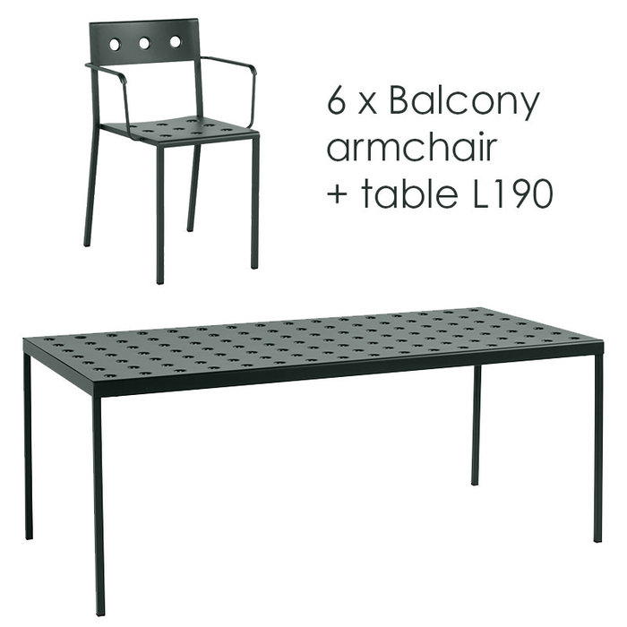 HAY Balcony set - table L190 + 6 armchairs
