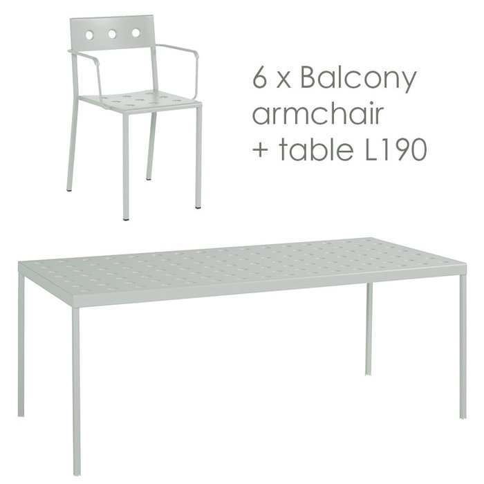 HAY Balcony set - table L190 + 6 armchairs