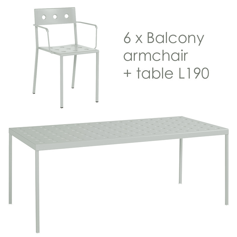HAY Balcony set - table L190 + 6 armchairs