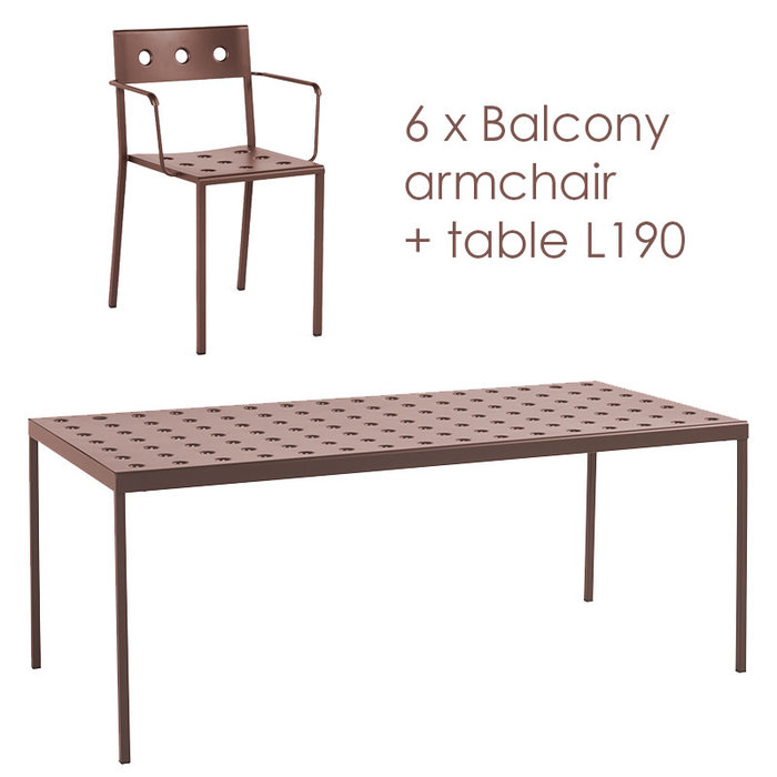 HAY Balcony set - table L190 + 6 armchairs