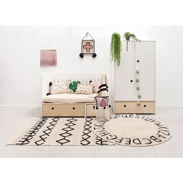 Lorena Canals ABC Natural Black - rond wasbaar tapijt katoen Ø150 cm