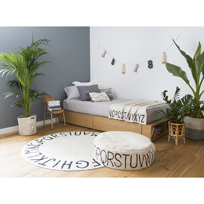 Lorena Canals ABC Natural Black - rond wasbaar tapijt katoen Ø150 cm