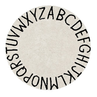 Lorena Canals ABC Natural Black - tapis rond en coton lavable Ø150 cm