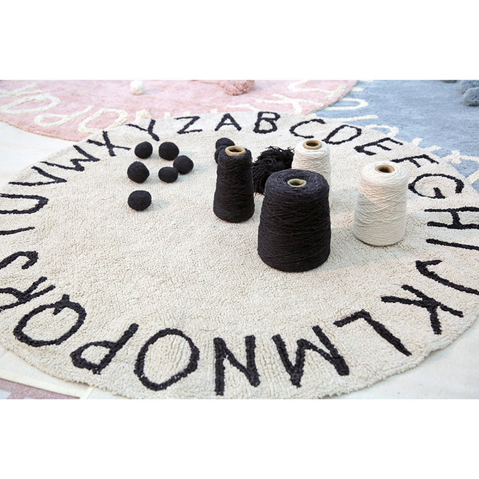 Lorena Canals ABC Natural Black - tapis rond en coton lavable Ø150 cm