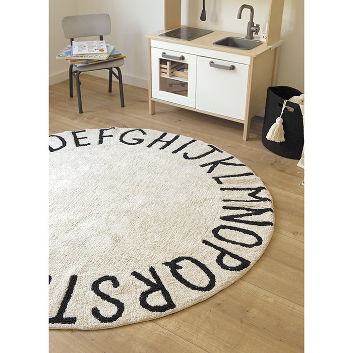 Lorena Canals ABC Natural Black - rond wasbaar tapijt katoen Ø150 cm