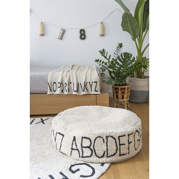 Lorena Canals ABC Natural Black - Pouf en coton lavable Ø70 cm