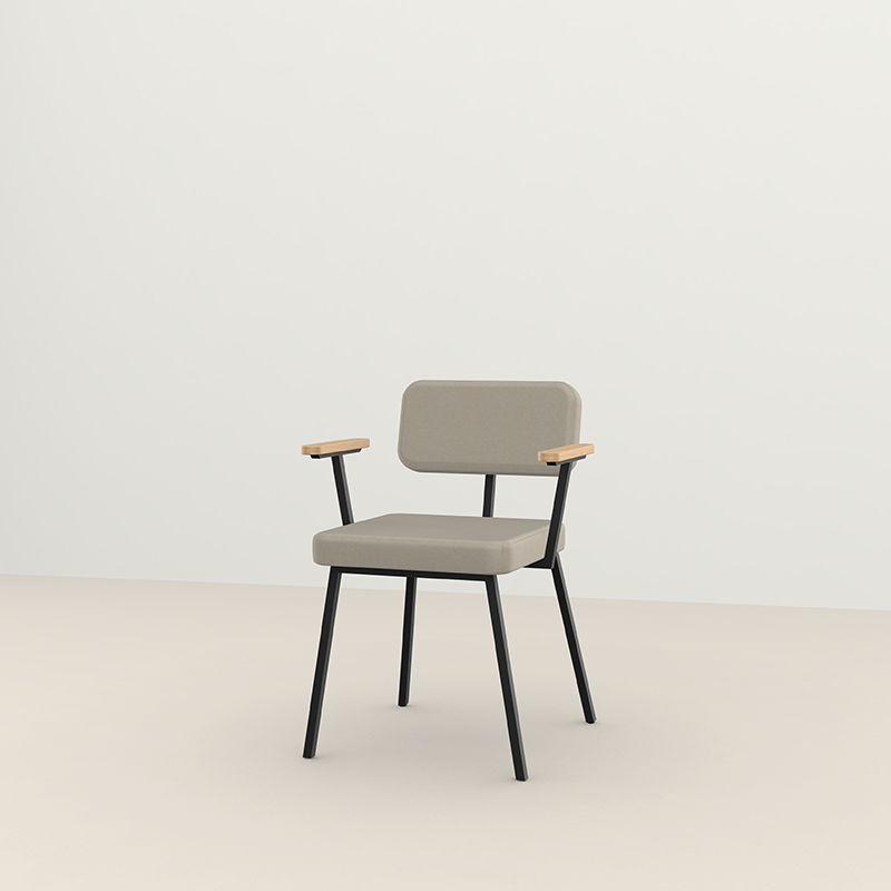 Studio Henk Ode dining armchair - black frame  - light oak armrest