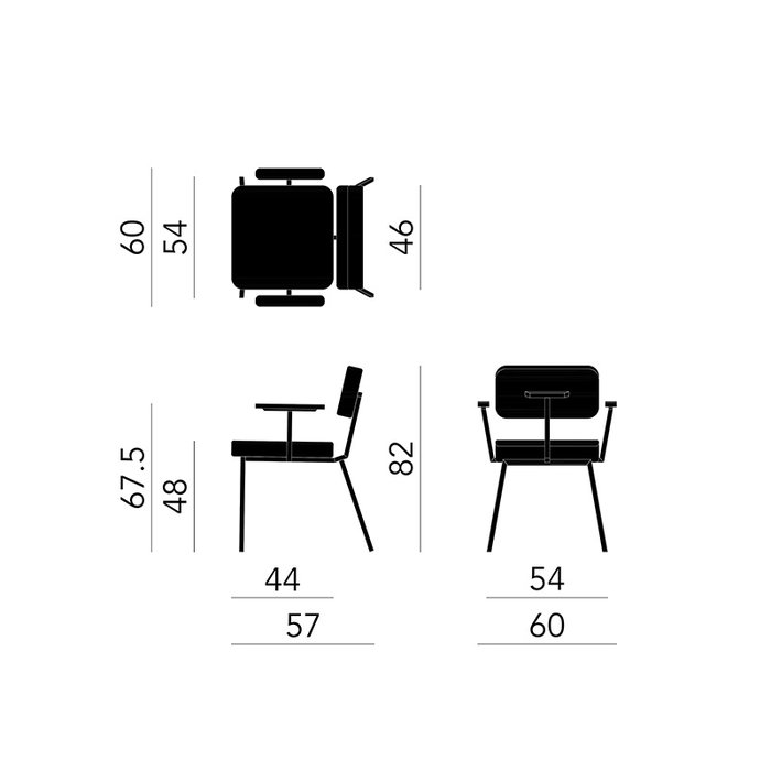 Studio Henk Ode dining armchair - white frame  - light oak armrest