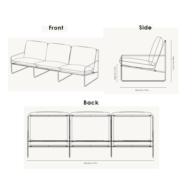 Fermliving Desert 3-seater - Dolce - Black frame