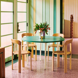 HAY Two-colour round table - green mint tabletop - Ivory frame