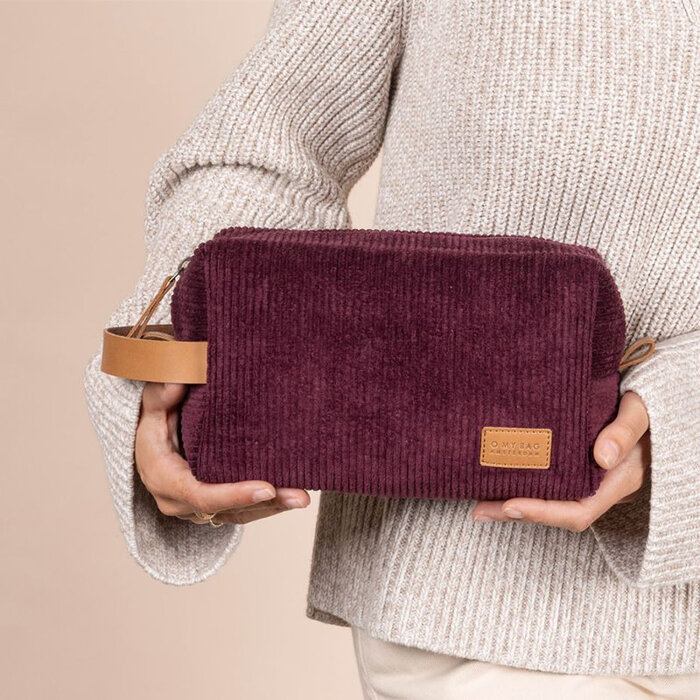 O MY BAG Ted Toilettas - Burgundy Corduroy / Cognac Apple Leather (Large)
