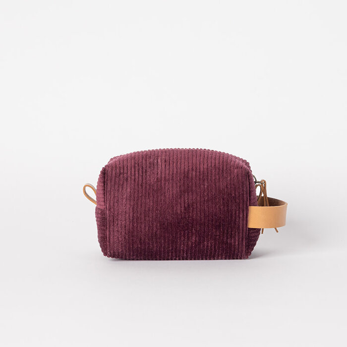 O MY BAG Trousse de toilette Ted - Velours côtelé bordeaux / Cuir pomme cognac (Small)