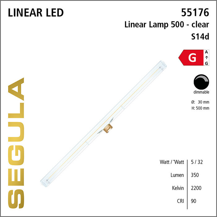Segula Linear lampe murale LED - Soft Clear - L50cm