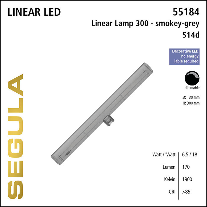 Segula Linear Wandlamp LED - Smokey Grey - L30 cm