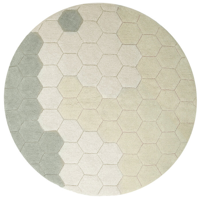 Lorena Canals Honeycomb Blue Sage Ø 140 cm - wasbaar tapijt katoen