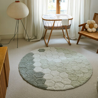 Lorena Canals Honeycomb Blue Sage Ø 140 cm - wasbaar tapijt katoen