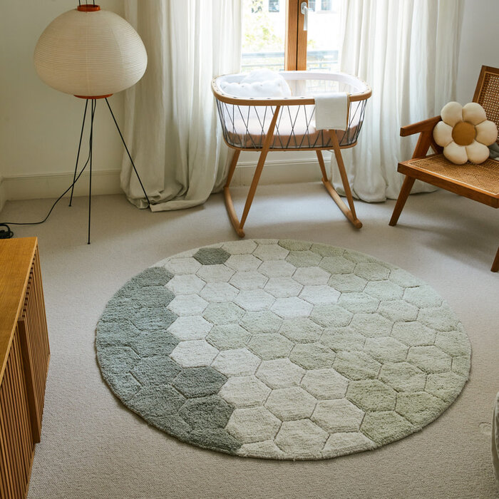 Lorena Canals Honeycomb Blue Sage Ø 140 cm - wasbaar tapijt katoen