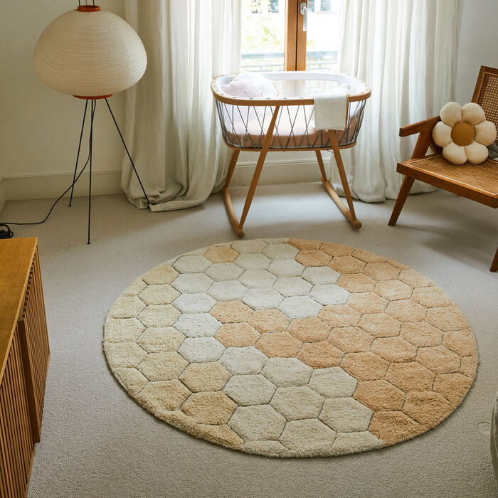 Lorena Canals Honeycomb Golden Ø 140 cm - tapis lavable en coton