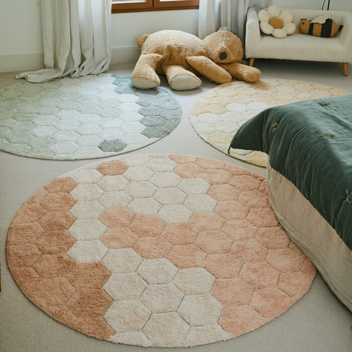 Lorena Canals Honeycomb Rose Ø 140 cm - tapis lavable en coton