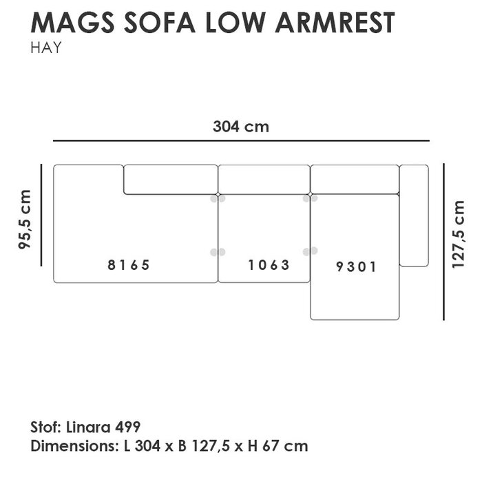 HAY Mags Sofa Low Armrest - 3 seater comb. 3 - Linara 499 - HAY