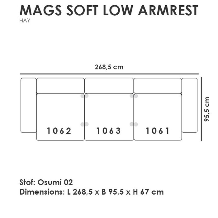 HAY Mags Sofa Low Armrest 3 seater comb. 1 - Osumi 02 - HAY
